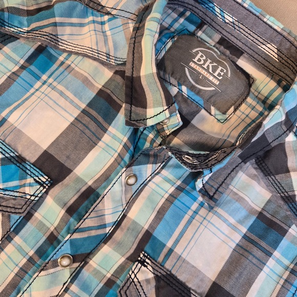 BKE Other - BKE Shirt Mens Large Blue White Plaid Western Pearl Snap Long Sleeve‎ Standard